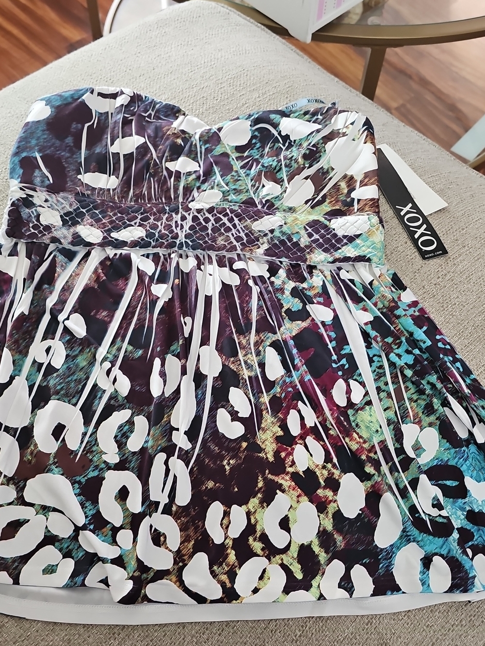 XOXO Multicolor Strapless Abstract Pattern Top Green & Brown Size S NWT